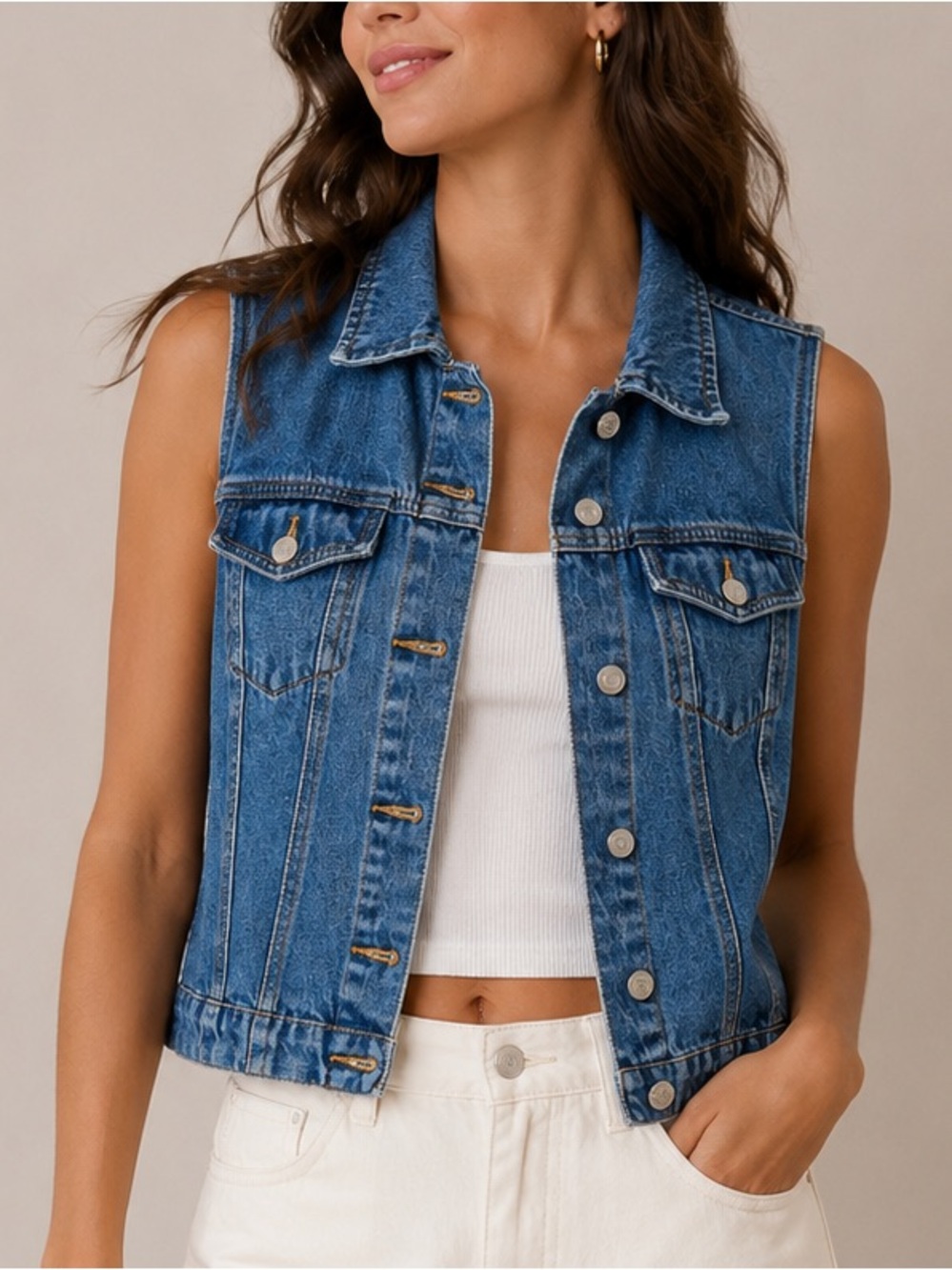 Vintage No Boundaries Denim Vest Medium Wash Button Front Juniors XL Y2K